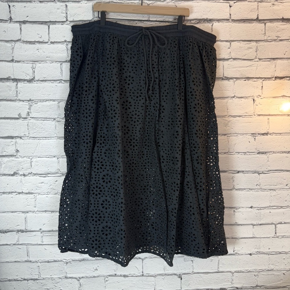 The Drop Black Giorgi Lace Floral Eyelet Skirt Size 3x Elastic Tie Waist NWT